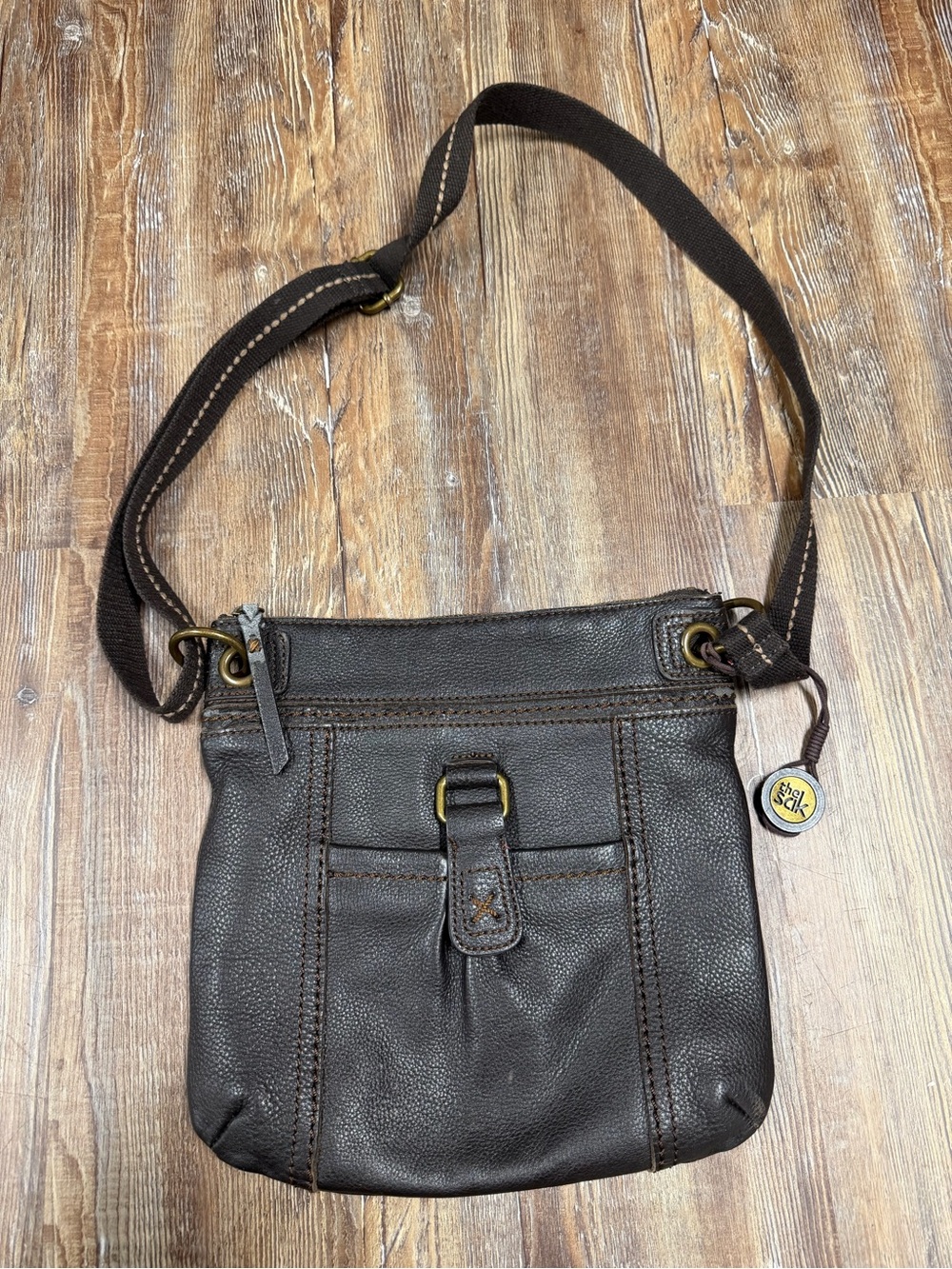 Y2K The Sak brown leather crossbody bag with pebbled texture